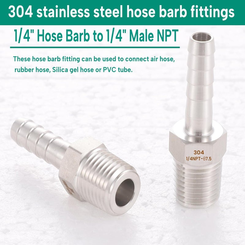 CbeeSo 304 Stainless Steel 1/4" Hose Barb to 1/4" Male NPT Home Brew Fitting Water Fuel Air，lead-free (Pack of 4)… - Image 5